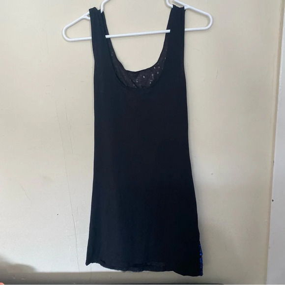 EUC Sparkly Sequin Blue Silver Black Bejeweled Party Sleeveless Mini Dress - Picture 4 of 7
